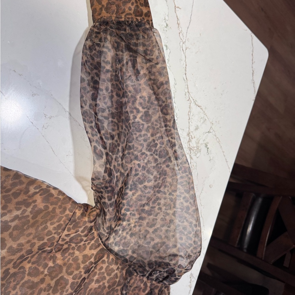 Rachel Zoe Brown Leopard Print Blouse with Sheer Sleeves - Picture 3 of 5